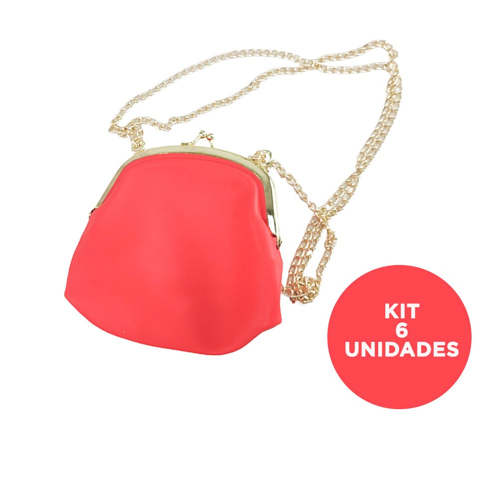 Bolsa de Silicone Vintage Transversal Kit 6 Unidades Corrente Dourada Retro Festa Tiracolo - Vermelh