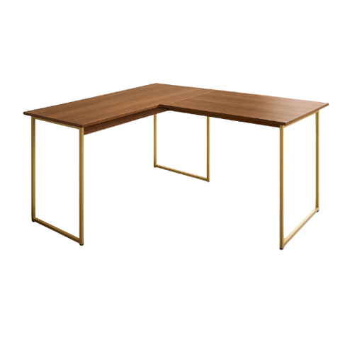 Escrivaninha Industrial em L 90x150cm Mesa de Canto Max para Escritório - Freijó/dourado