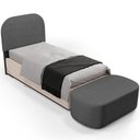 Ver imagem 1 de Cabeceira Cama Box 100cm Lanna com Puff Recamier Doha W01 Linho Cinza Escuro - Lyam Decor