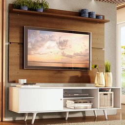 Rack Madesa Dubai e Painel para Tv até 65 Polegadas com Pés - Branco/rustic 096e - 1