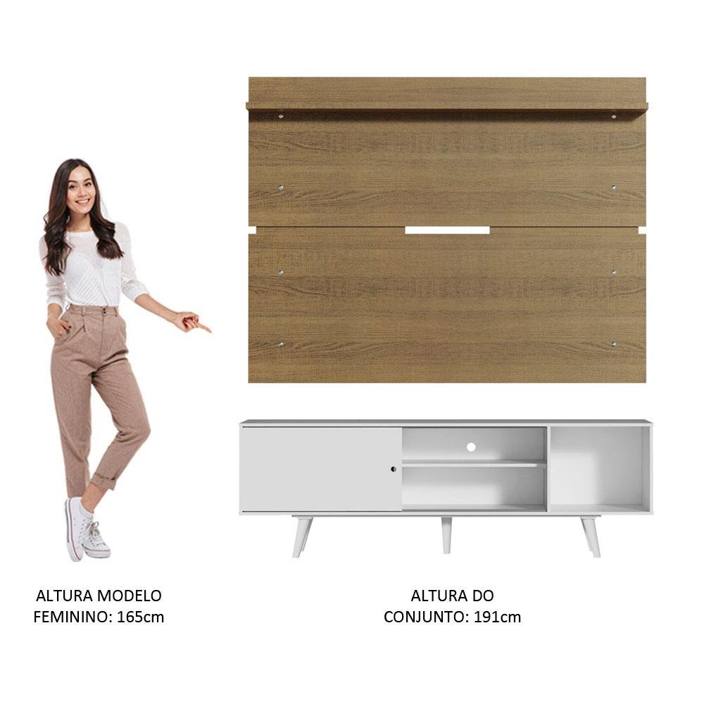 Rack Madesa Dubai e Painel para Tv até 65 Polegadas com Pés - Branco/rustic 096e - 6