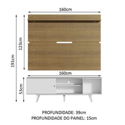 Rack Madesa Dubai e Painel para Tv até 65 Polegadas com Pés - Branco/rustic 096e - 3