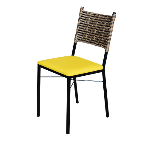 Cadeira Para Cozinha Preta Ratan Cappuccino Assento Estofado - Amarelo