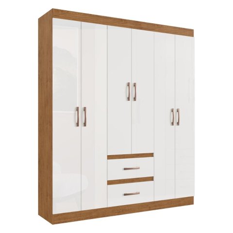 Guarda-Roupas Casal 6 Portas e 2 Gavetas Multimóveis CR35210 Off White/Nogueira