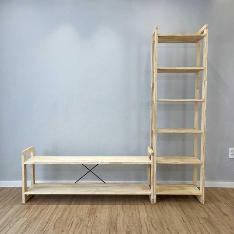 Rack TV Linea Natural 141,5cm Madeira Maciça com Estante Artfactory Design