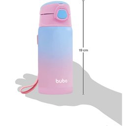 Copo Garrafa Termica Infantil com Canudo AÇO INOX 400ML Buba Rosa - 7