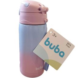 Copo Garrafa Termica Infantil com Canudo AÇO INOX 400ML Buba Rosa - 4
