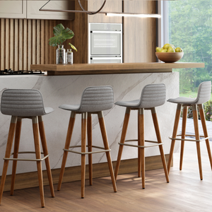 Kit 4 Banquetas Linea Base Madeira Cozinha Bar Bancada Alta:cinza/champanhe
