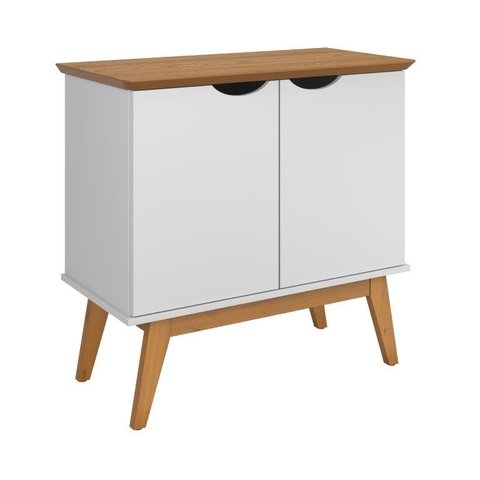 Buffet / Balcão Pr 2 Portas Estilo Retrô Cor Branco / Cumaru