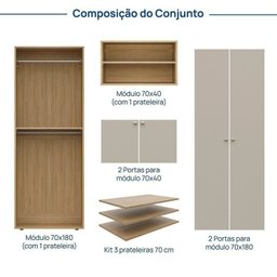 Guarda-Roupa 2 Módulos 4 Portas 3 Prateleiras Frame CabeCasa MadeiraMadeira - 3