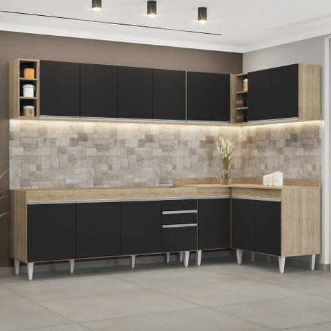 Armário de Cozinha Modulado de Canto 7 Peças Cp34 Balcão sem Tampo Castanho/preto - Lumil Lumil Móve