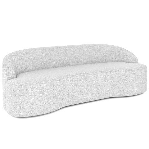Sofá 3 Lugares Curvo Sala de Estar Living Lótus D02 Bouclê Branco 210 cm B-53 - Lyam Decor