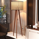 Ver imagem 1 de Luminária Abajur Tripé Cúpula Rattan Pés em Madeira - Palha/preto