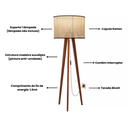 Ver imagem 6 de Luminária Abajur Tripé Cúpula Rattan Pés em Madeira - Palha/preto