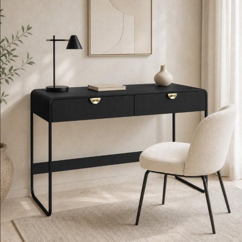 Mesa Escrivaninha Industrial Home Office 2 Gavetas 125cm Alek A03 Nero Preto - Lyam Decor