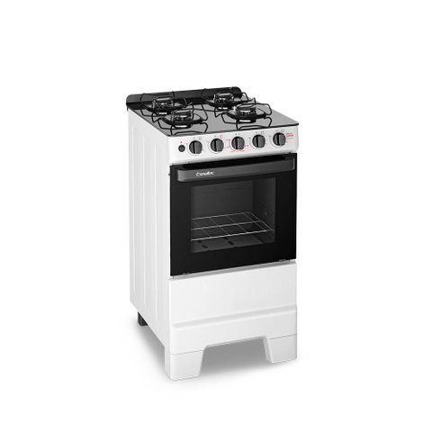 Fogão a Gás Esmaltec Ideal Super Glass 4 Bocas 50L Bivolt Branco Mesa de Vidro Acendimento Automá