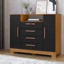Ver imagem 3 de Cômoda Sapateira Rack para Quarto 2 Portas 4 Gavetas Madri Carvalho Americano/Preto