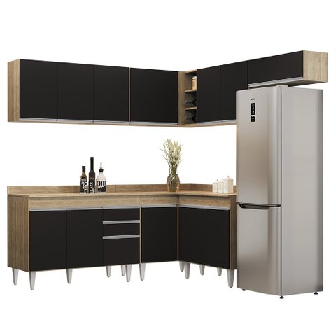 Armário de Cozinha Modulado de Canto 7 Peças Cp20 Balcão com Tampo Castanho/preto - Lumil Lumil Móve
