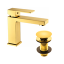 Ver imagem 1 de Torneira Monocomando de Mesa para Banheiro Bica Baixa Quadrada + Válvula Click para Cuba 7/8 Redonda