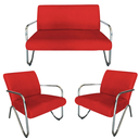 Ver imagem 1 de Kit Namoradeira + 2 Poltronas Decorativa Bela Suede Vermelho Braço Cromado
