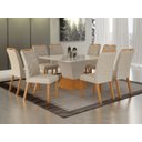 Ver imagem 1 de Conjunto Sala de Jantar Larissa 1,35m Tampo Copo Off com 8 Cadeiras Cinamomo/Off/Linho Palha