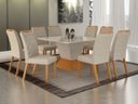 Ver imagem 1 de Conjunto Sala de Jantar Larissa 1,35m Tampo Copo Off com 8 Cadeiras Cinamomo/Off/Linho Palha