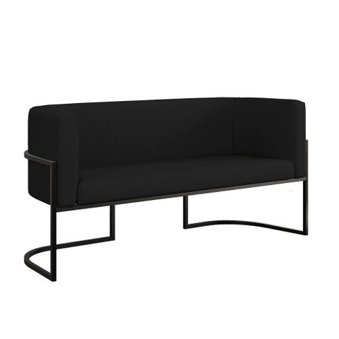 Sofá Namoradeira Corino 2 Lugares Moderna Base Metal Preta Preto