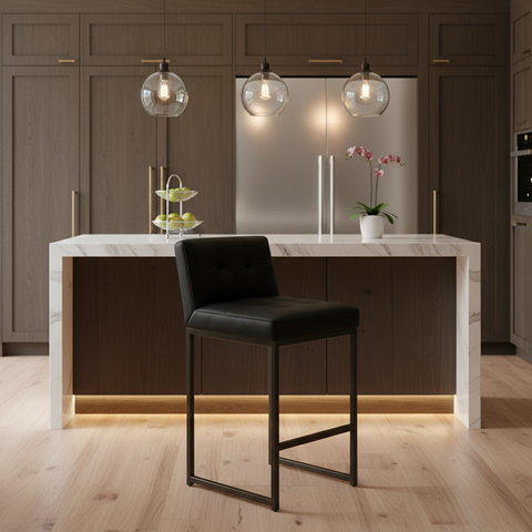 Banqueta Alta para Cozinha Industrial com Encosto Lirina Pu Preto C05 - D'rossi