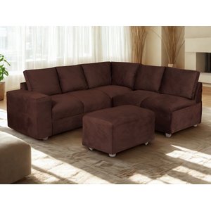 Sofa de Canto Sandero 5 Lugares e Puff Bom Descanso Veludinho Marrom