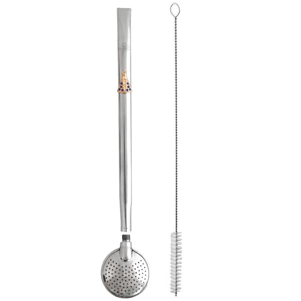 Bomba de Chimarrão Tereré Aço Inox 23cm com Rosca Pingente Nossa Senhora - 4