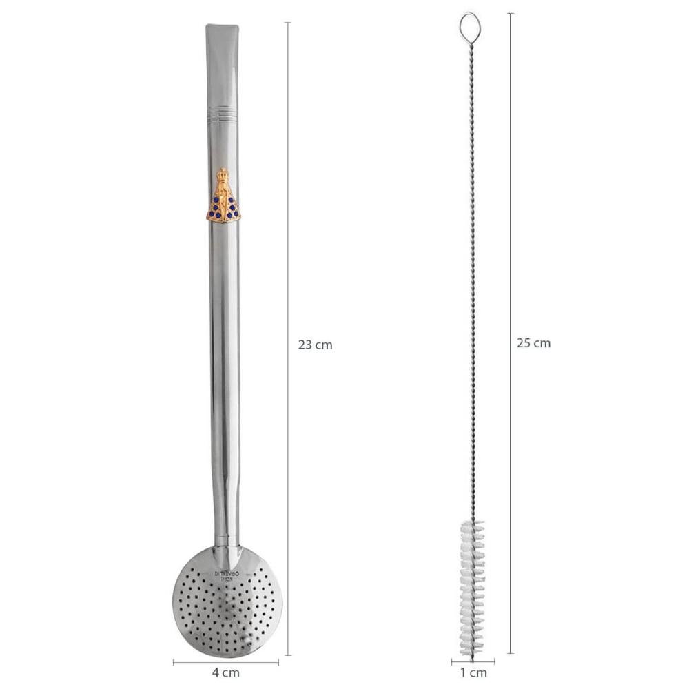 Bomba de Chimarrão Tereré Aço Inox 23cm com Rosca Pingente Nossa Senhora - 8