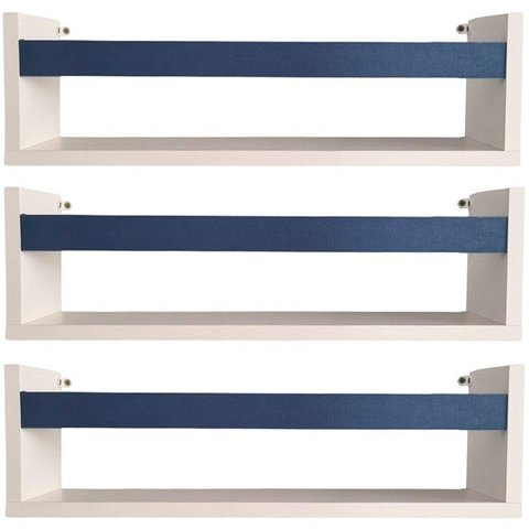 Kit 3 Prateleira para Livros 55cm Branco Trava Azul