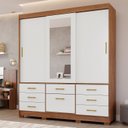 Ver imagem 1 de Guarda-Roupa Casal 4 Portas 7 Gavetas com Espelho e Pés 192cm 100% MDF Penedo Espresso Móveis Bege/Cinamomo/Off White