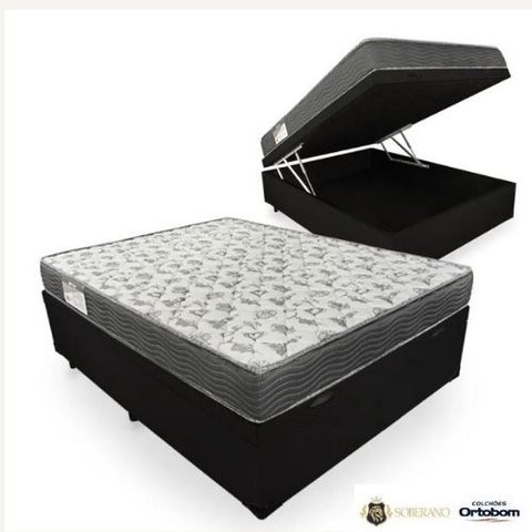 Cama Base Box com Baú Casal + Colchão de Espuma D33 - Ortobom - Iso 100 138cm:preto