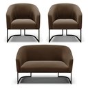 Ver imagem 1 de Sofá Namoradeira e 2 Poltronas Base Industrial Preto Stella Suede Marrom D03 - D'Rossi