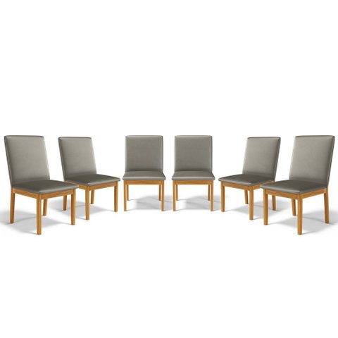 Kit com 6 Cadeiras Daniela Madeira Maciça Estofada para Mesa de Jantar Detalhe de Madeira Nas Costas