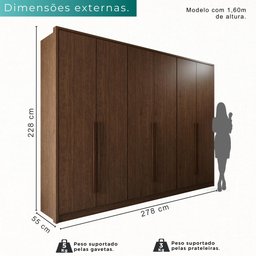 Guarda Roupas 100% Mdf 6 Portas 5 Gavetas Moscou - Mais Móveis New Canion - 3