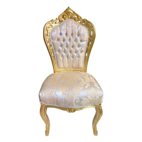 Cadeira de Jantar Clássica com Encosto Capitone e Detalhes Dourados 109x52x60cm