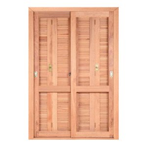 Porta Balcão Madeira Vitro Correr Semi-Panorâmico Veneziana Pantográfica Eucalipto Esel-2.16AX2.00L