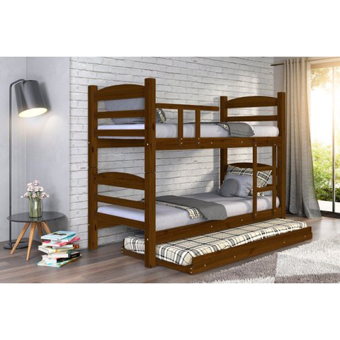 Treliche Beliche Reta com Cama Auxiliar Madeira Maciça cor Imbuia
