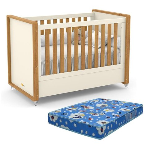 Berço Americano Tutto New Off White/Freijó e Colchão Baby Physical - Matic Móveis