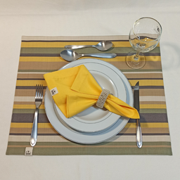 Kit Premium Mesa Posta Jogo Americano 6 Lugares Dupla Face Impermeável Amarelo Listrado com Guardana - 2