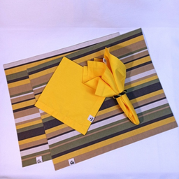 Kit Premium Mesa Posta Jogo Americano 6 Lugares Dupla Face Impermeável Amarelo Listrado com Guardana - 5