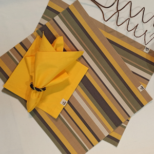 Kit Premium Mesa Posta Jogo Americano 6 Lugares Dupla Face Impermeável Amarelo Listrado com Guardana