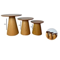 Trio de Mesas Lateral Cone Redonda Freijó Personal Moveis Design Mesa Lateral Cone Redonda Marrom - 4
