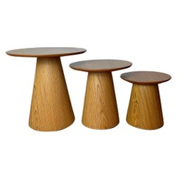 Trio de Mesas Lateral Cone Redonda Freijó Personal Moveis Design Mesa Lateral Cone Redonda Marrom - 1