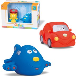 Coleção Transportes 2 Veículos Cuties Macios e Fofinhos Brinquedos de Vinil para Bebê a Partir de 3 