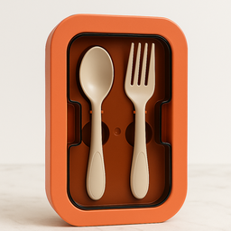 Kit Marmita com Divisórias e Talheres Marrom Terracota - 2