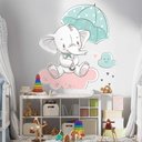 Ver imagem 2 de Adesivo de Parede Infantil Elefantinha com Guarda Chuva-Grande 75x67cm