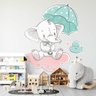 Adesivo de Parede Infantil Elefantinha com Guarda Chuva-Grande 75x67cm - 1